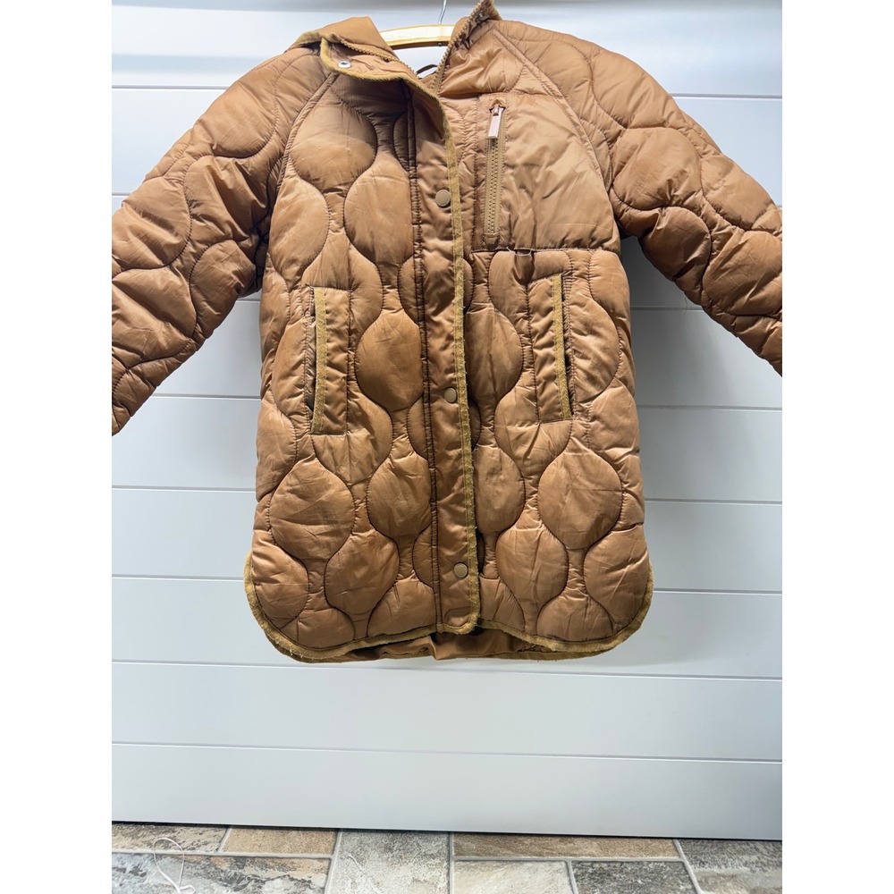 Zara Kids Onion Quilted Puffer Jacket Camel Brown Hooded Size 6 CM 116